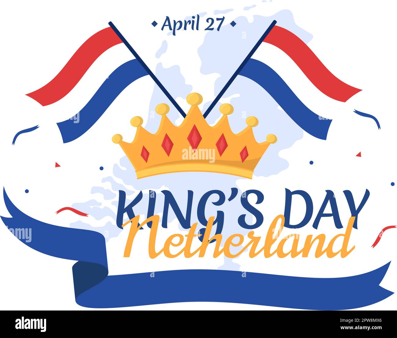 Happy Kings Netherlands Day Illustration with Waving Flags and King