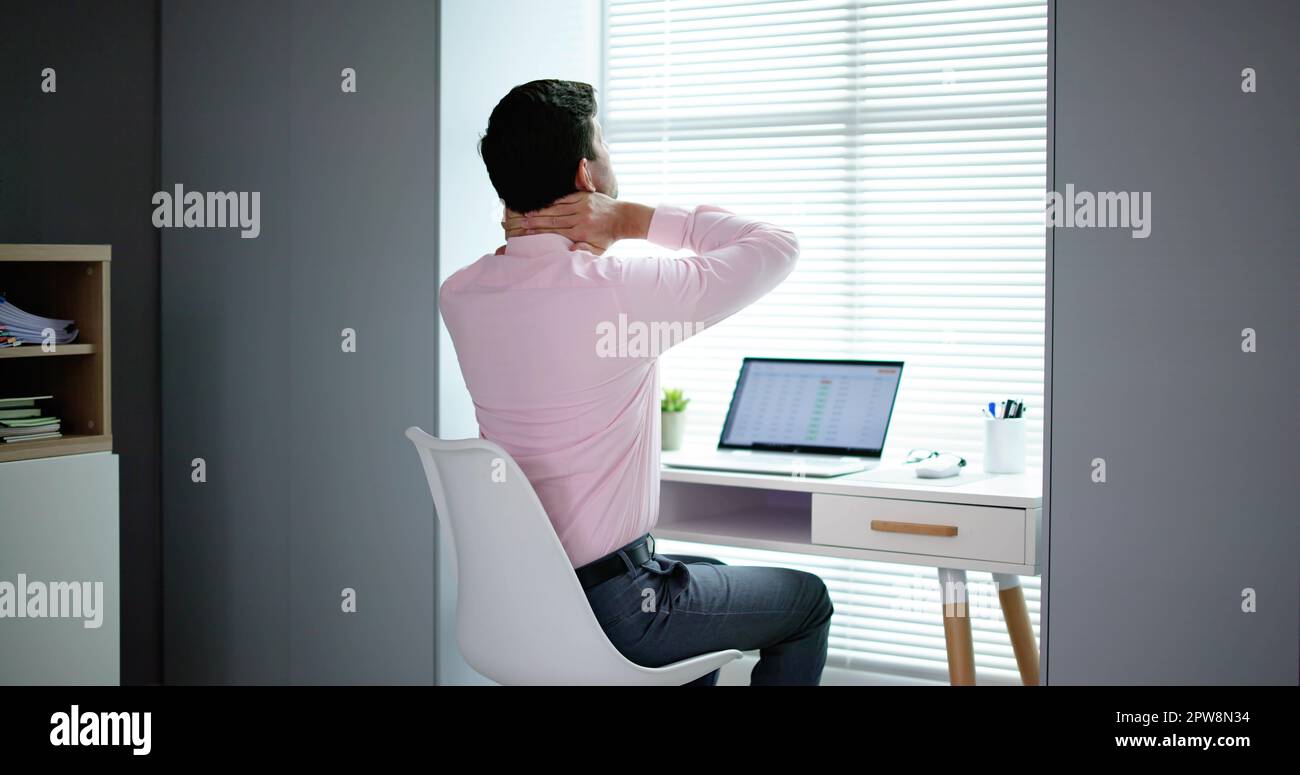Ergonomic Chair And Posture Behind Workstation Computer. Shoulder Pain