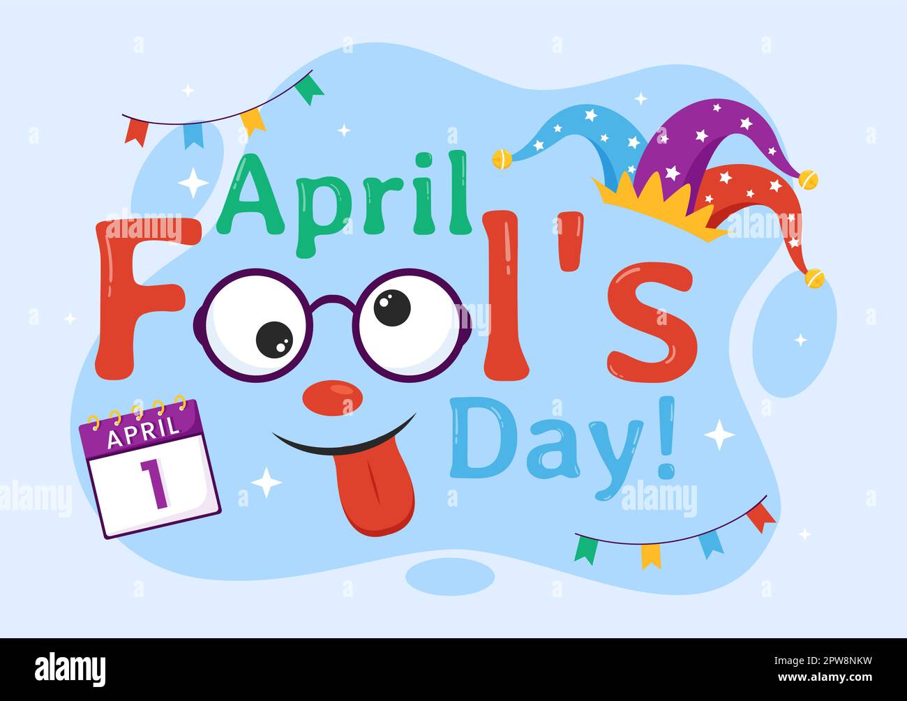 Happy April Fools' Day Celebration Illustration wearing a Jester Hat