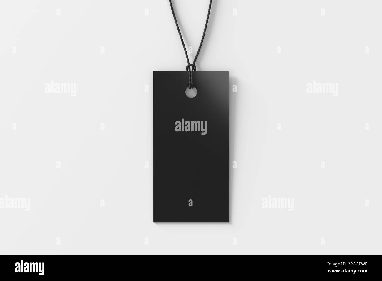 Black rectangular tag mockup on white background. View directly above