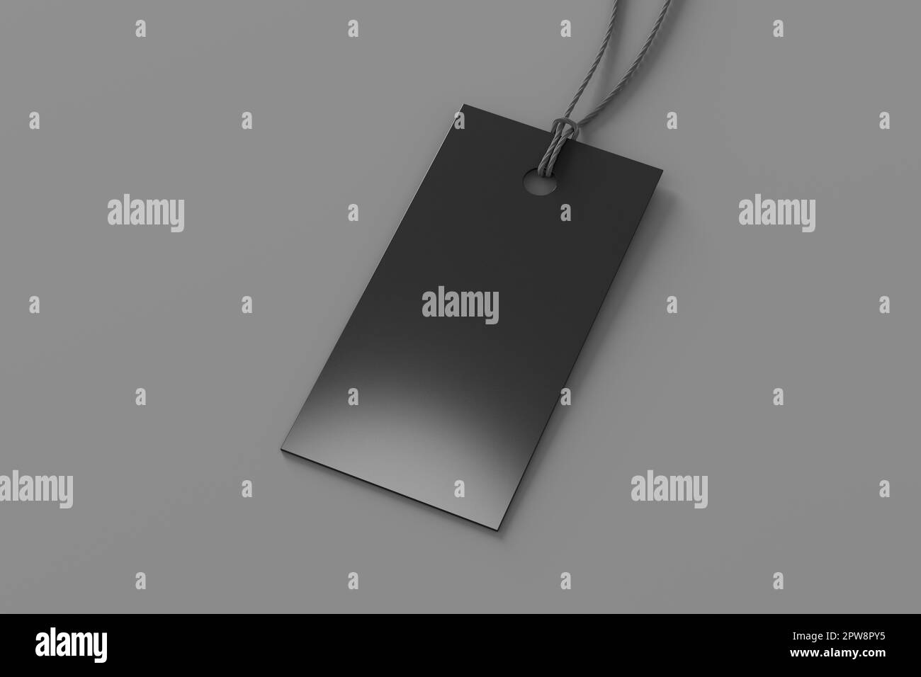 Black rectangular tag mockup on gray background. Side view. 3d