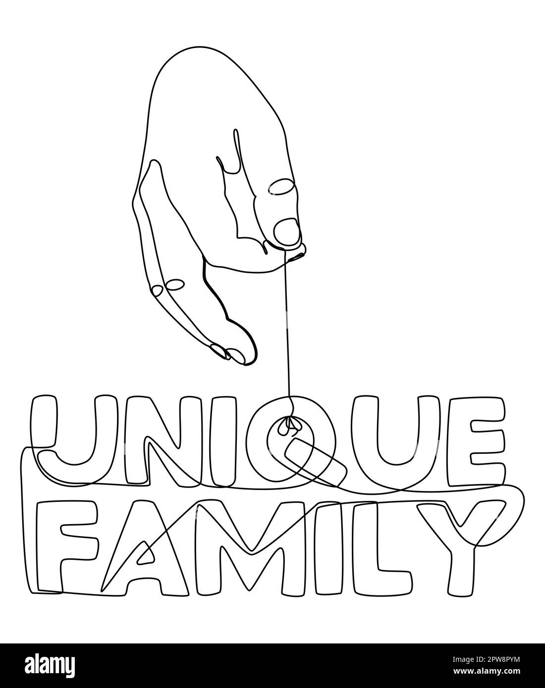 One continuous line of hand with Family word. Stock Vector