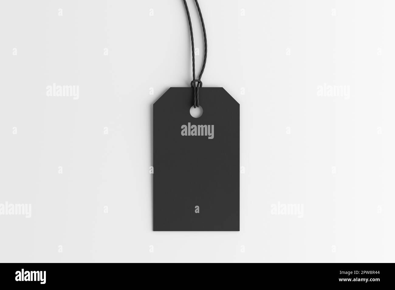 Black tag mockup on white background. View directly above Stock Photo Alamy