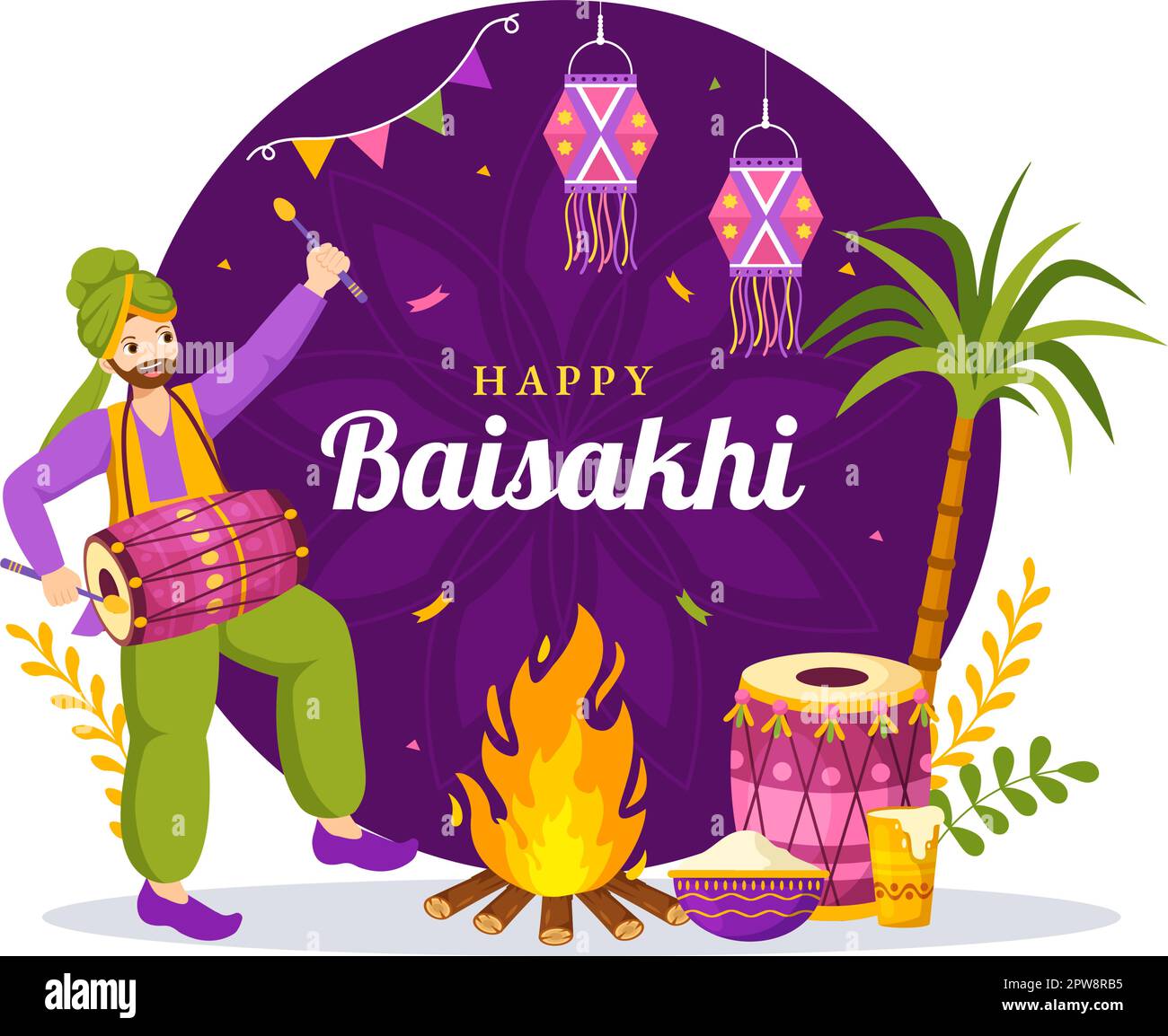 Happy Baisakhi Illustration with Vaisakhi Punjabi Spring Harvest
