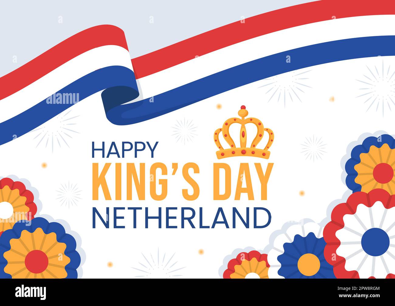 Happy Kings Netherlands Day Illustration with Waving Flags and King
