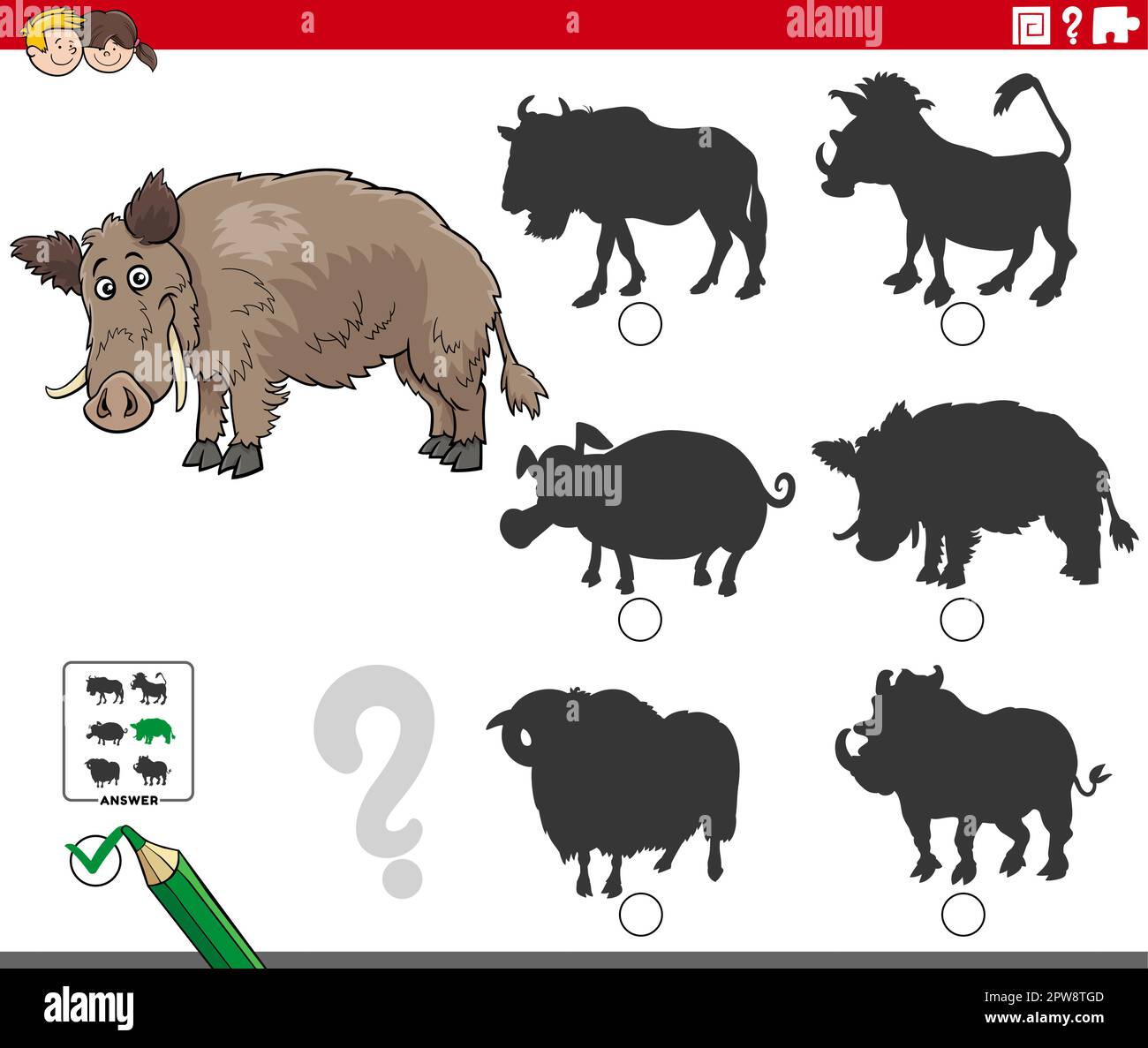 shadow game with cartoon wild boar animal character Stock Vector Image ...