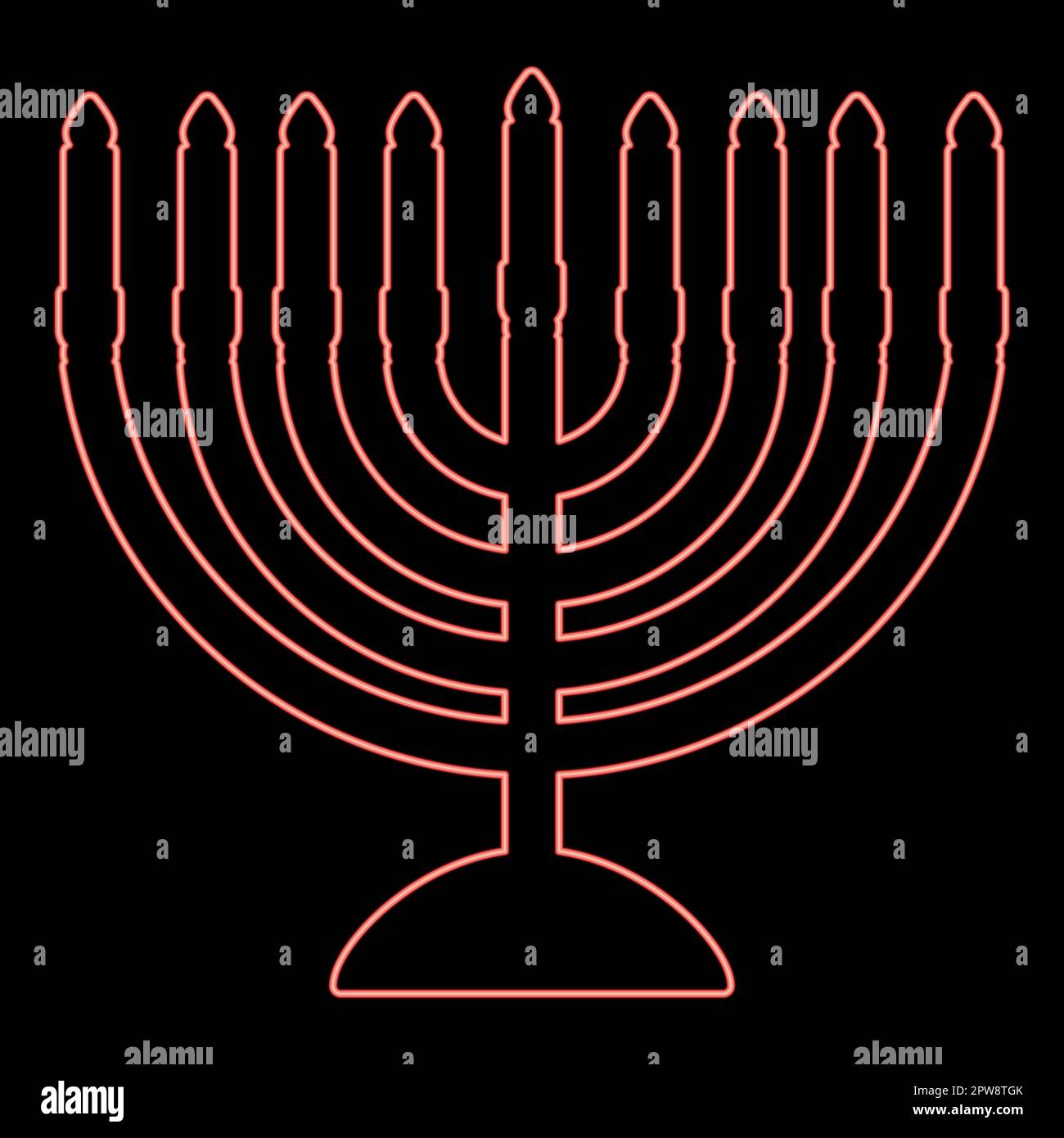 Neon chanukah menorah Jewish holiday candelabra with candles Israel