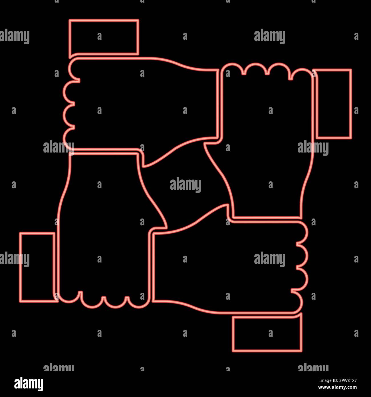 Neon four hands together concept teamwork united teamleading Arm