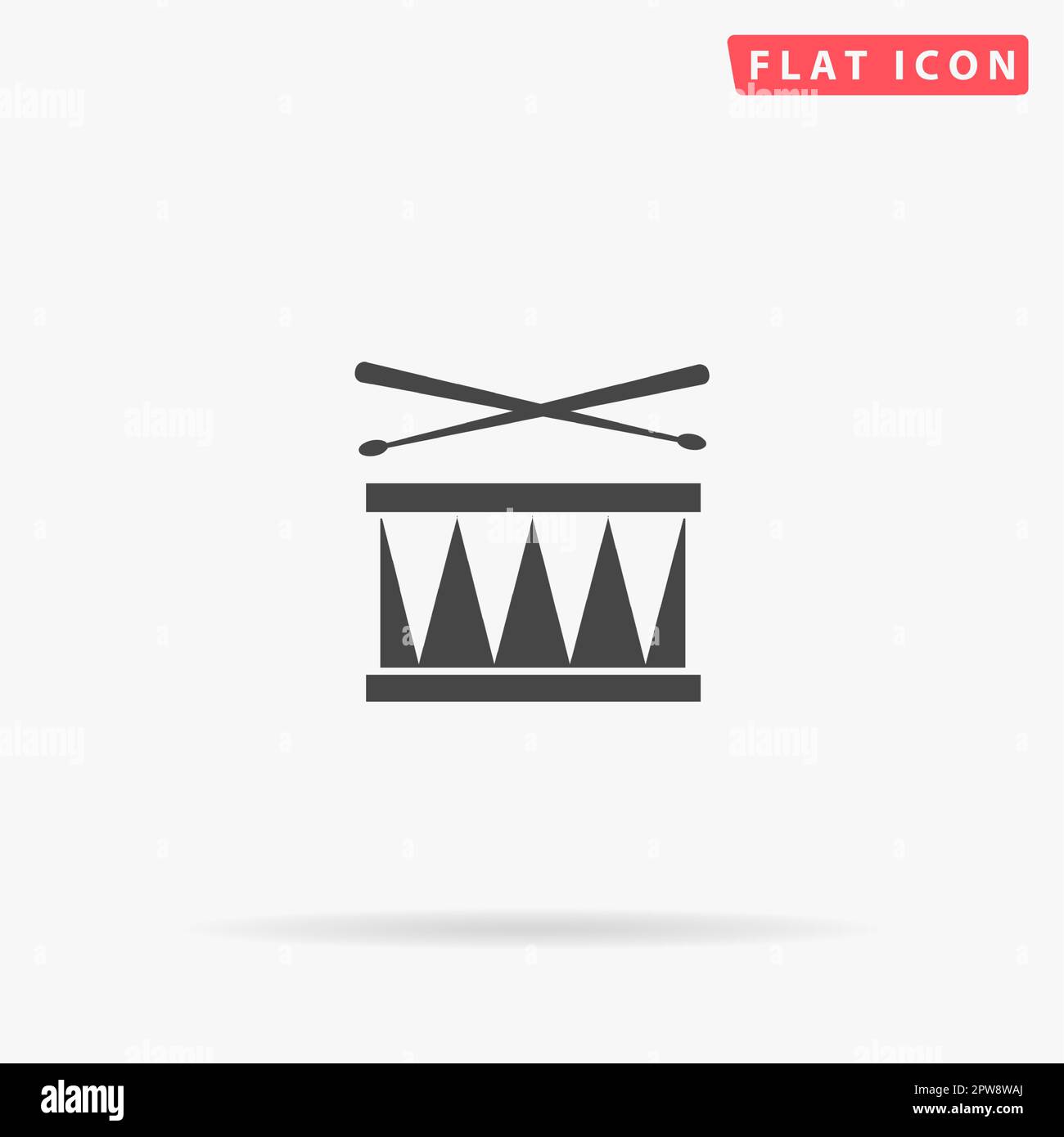 Drum. Simple flat black symbol with shadow on white background. Vector