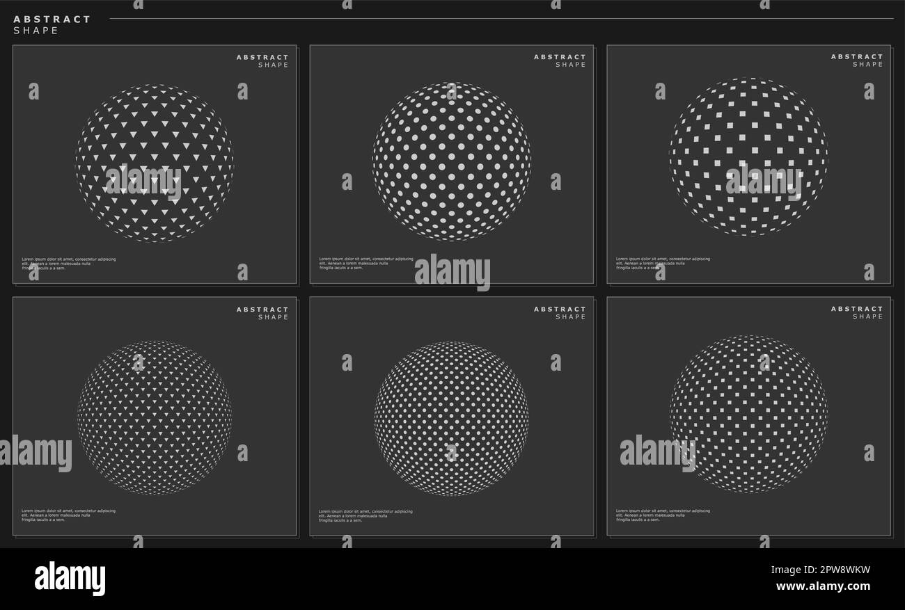 Modern abstract digital circle design template set. Halftone globe graphic art. Stock Vector