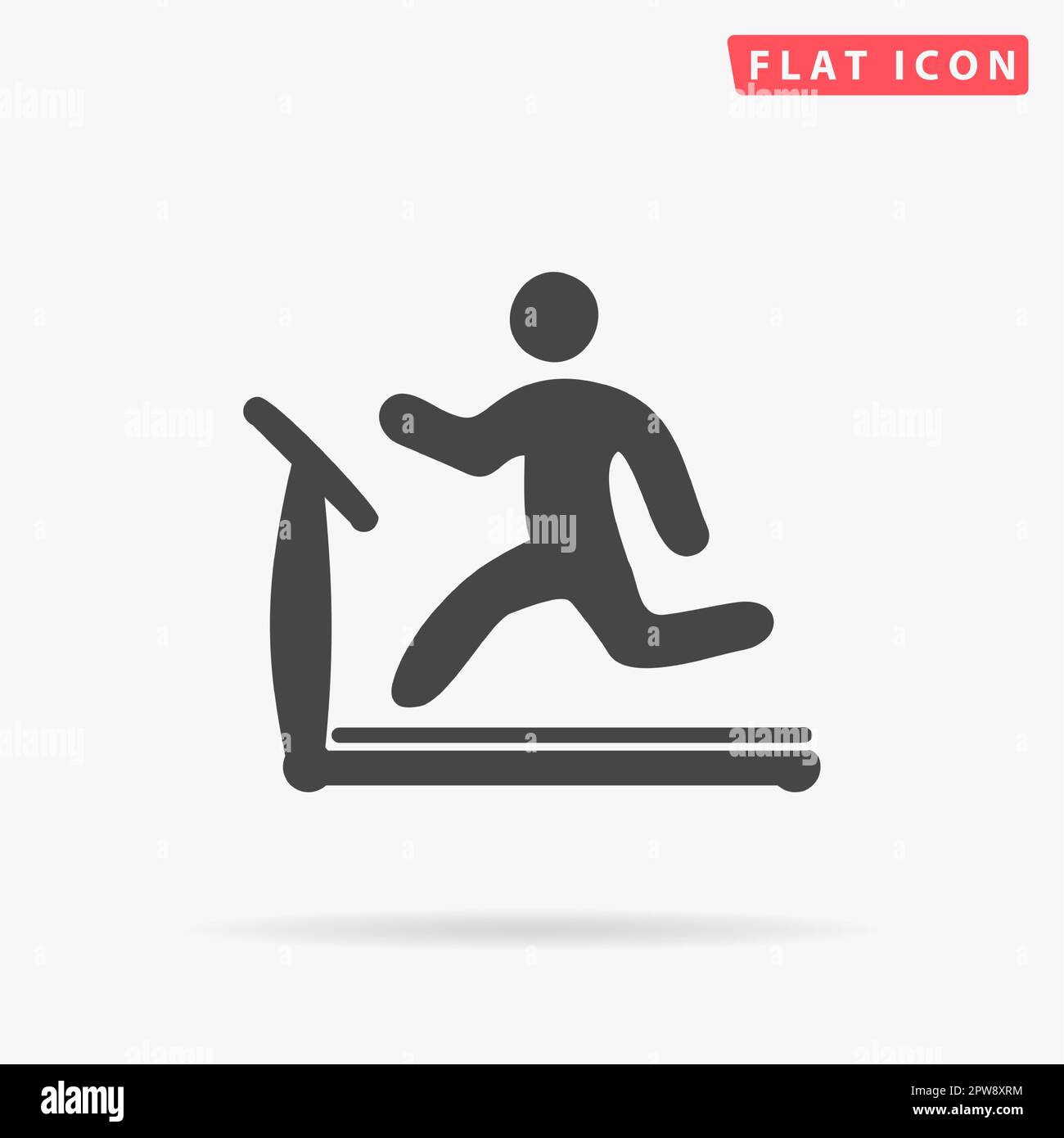 Running, treadmill. Simple flat black symbol with shadow on white