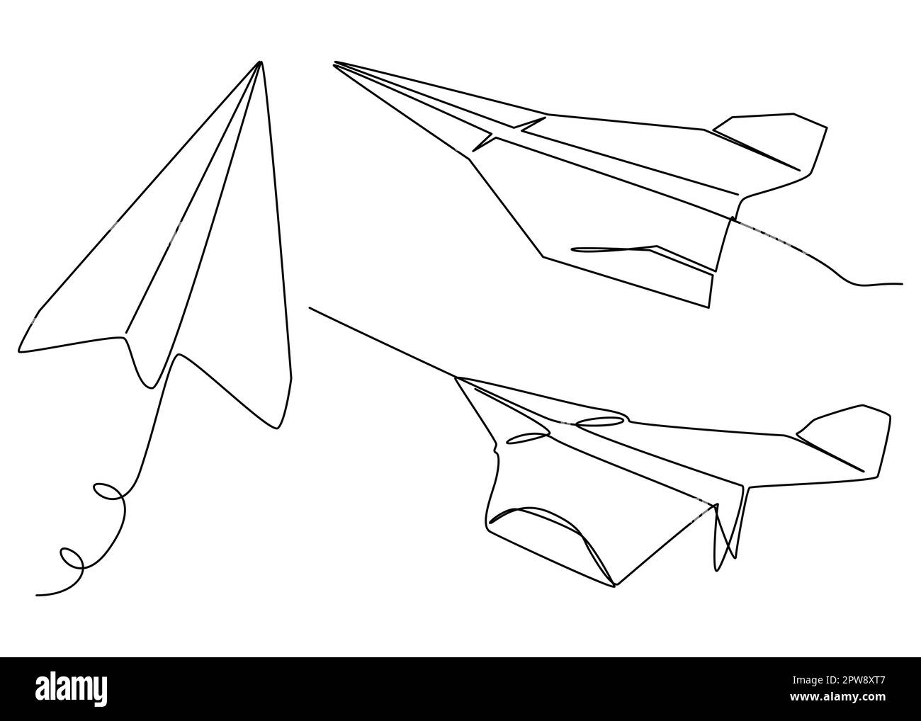 One continuous line of Paper Airplane. Stock Vector
