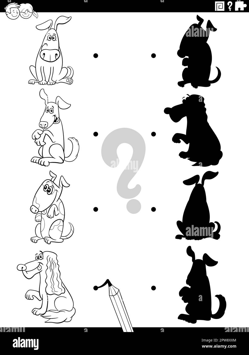 shadow game with comic dog characters coloring page Stock Vector Image ...