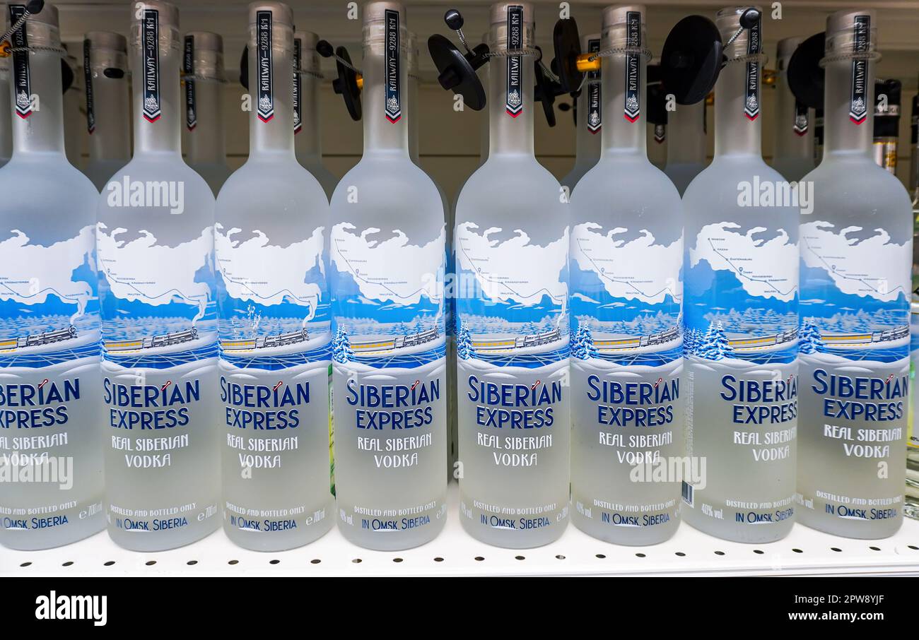 Samara, Russia - April 23, 2023: Siberian Express Russian Vodka on the ...