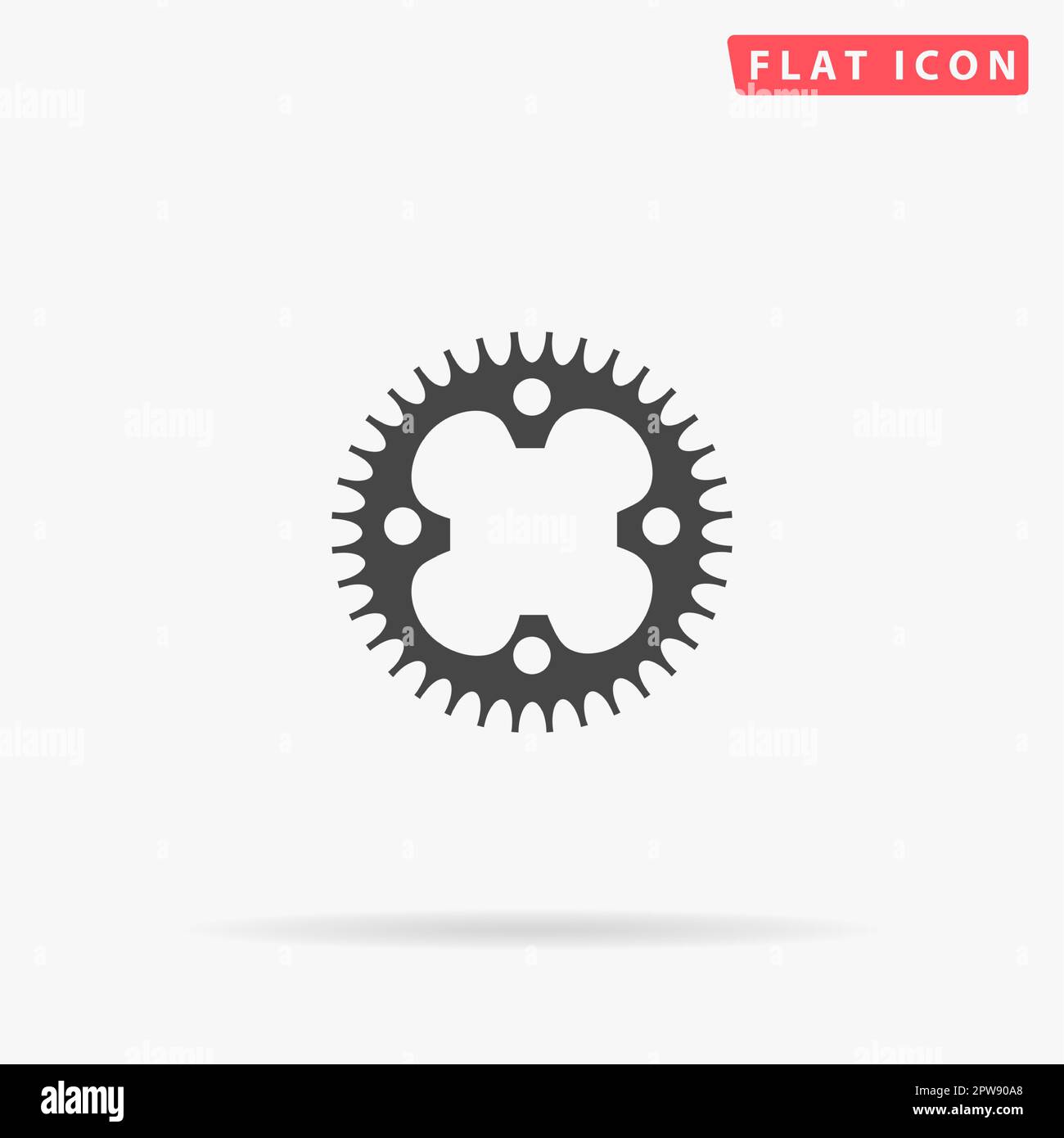 Bicycle sprocket. Simple flat black symbol with shadow on white