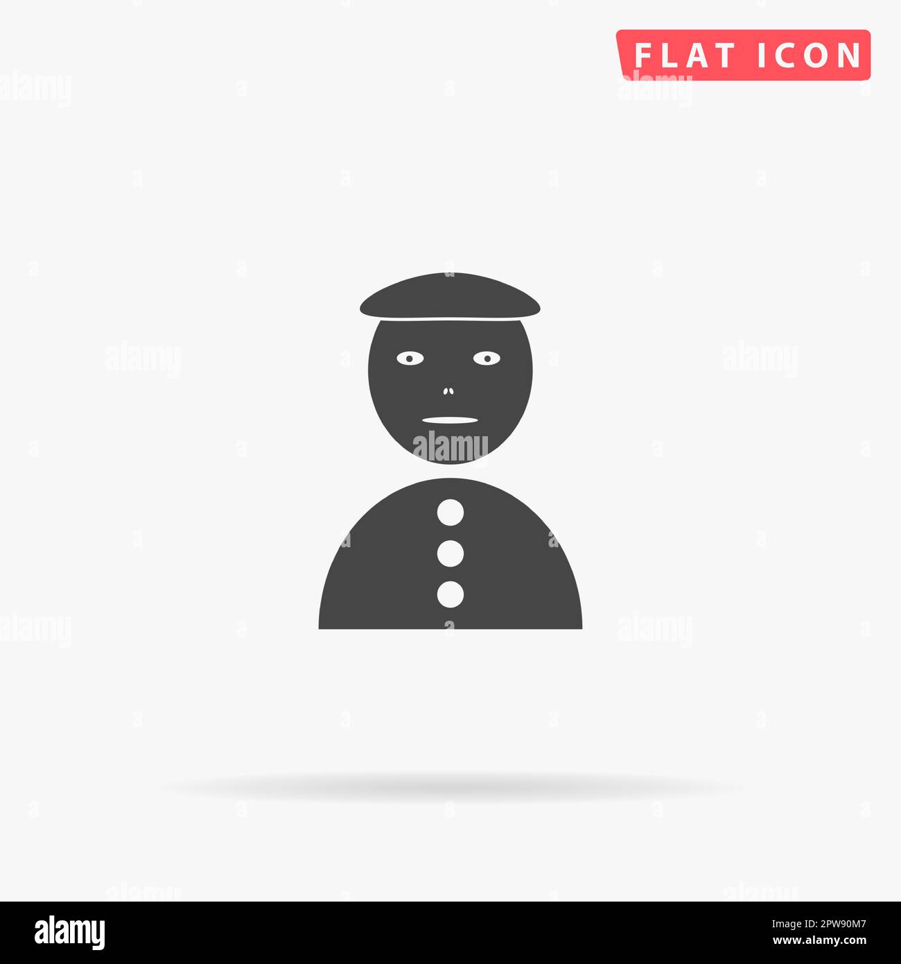 Asian man. Simple flat black symbol with shadow on white background. Vector illustration pictogram Stock Vector