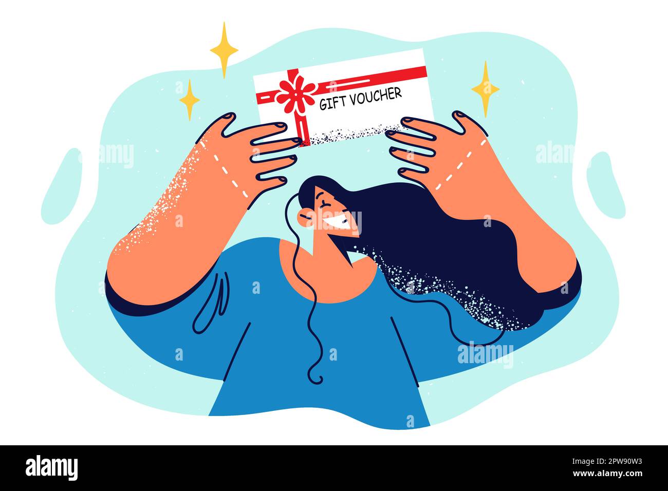 Happy woman showing gift voucher for free shopping or discounted spa visit for bearer of coupon Stock Vector