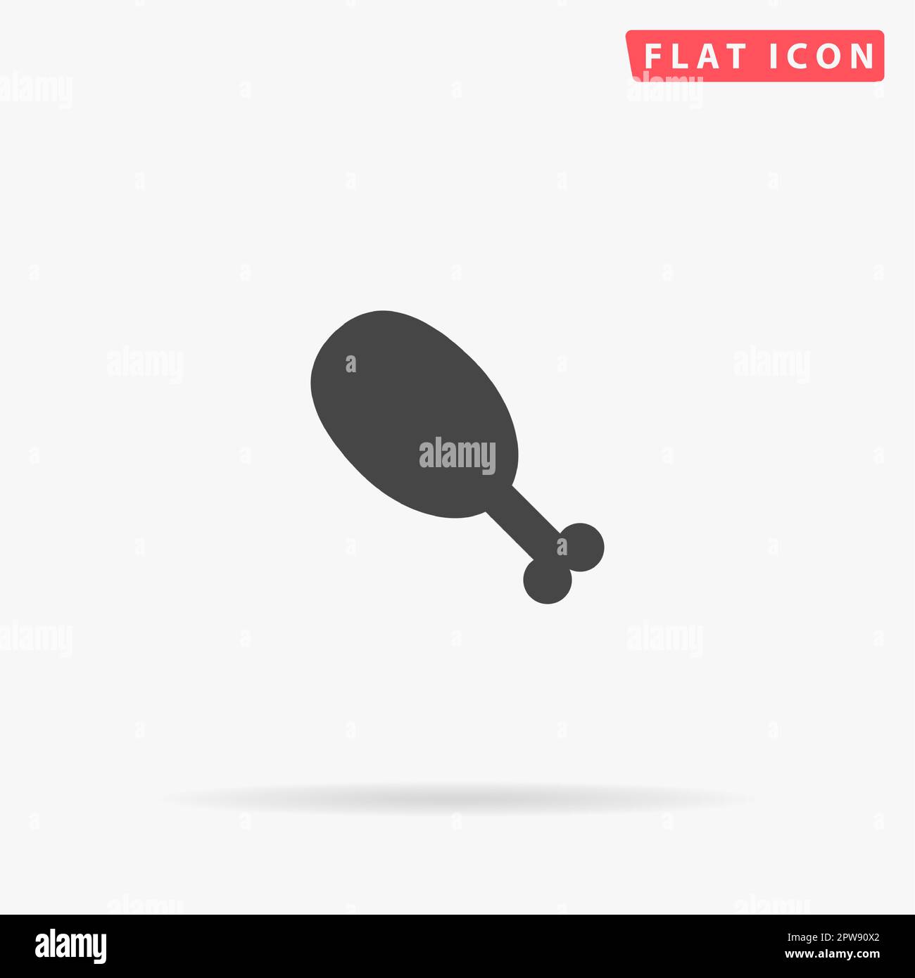 Chicken or turkey leg. Simple flat black symbol with shadow on white