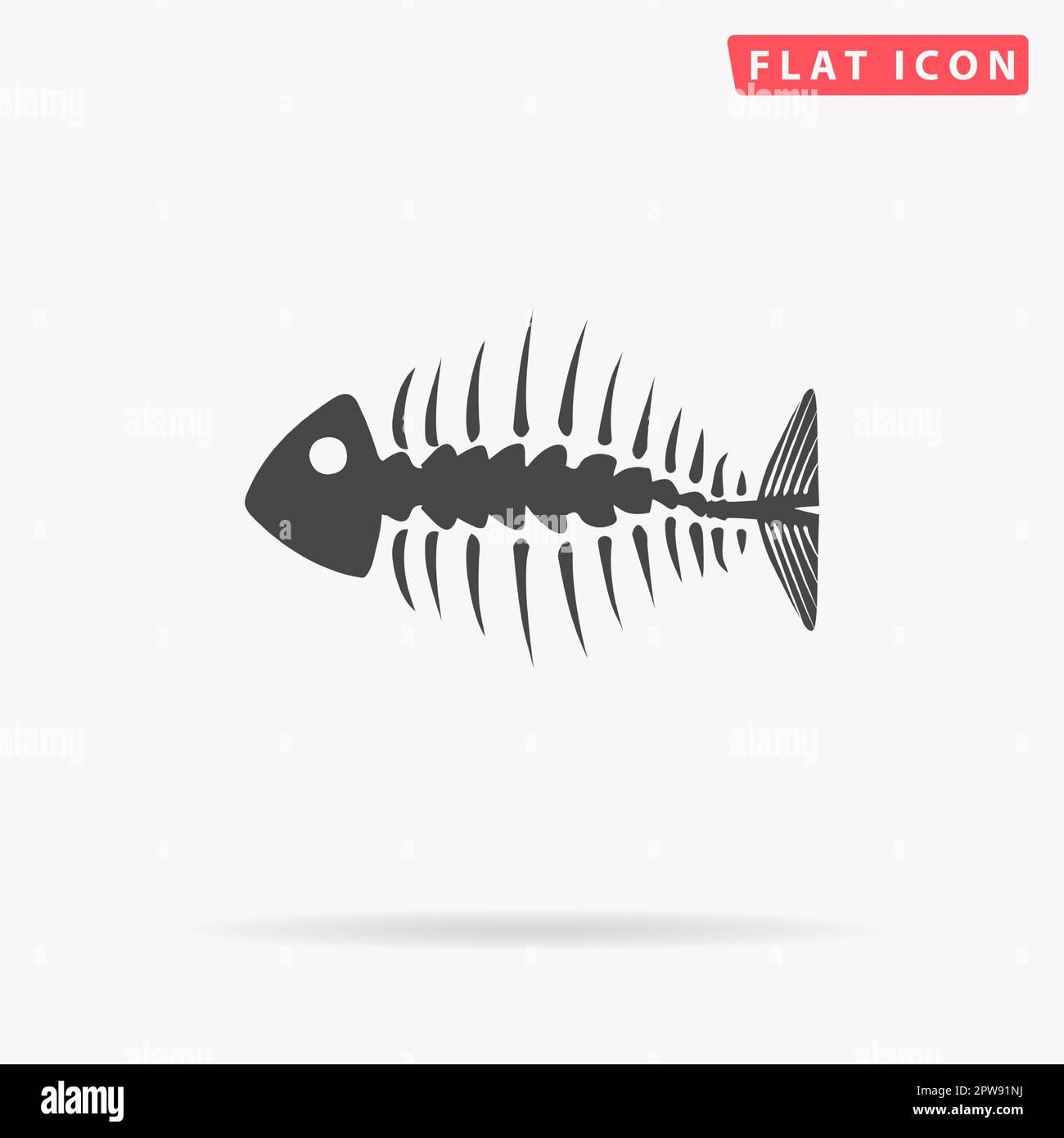 Fishbone. Simple flat black symbol with shadow on white background. Vector illustration pictogram Stock Vector