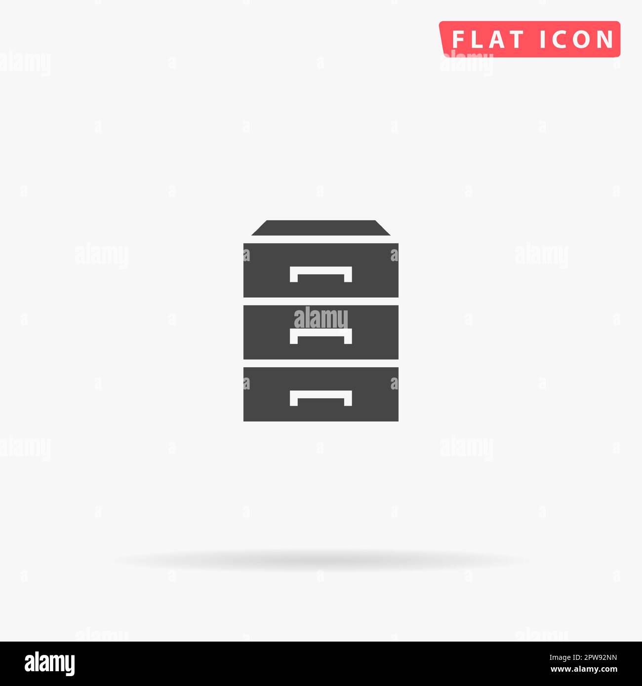 Chest of drawers. Simple flat black symbol with shadow on white background. Vector illustration pictogram Stock Vector