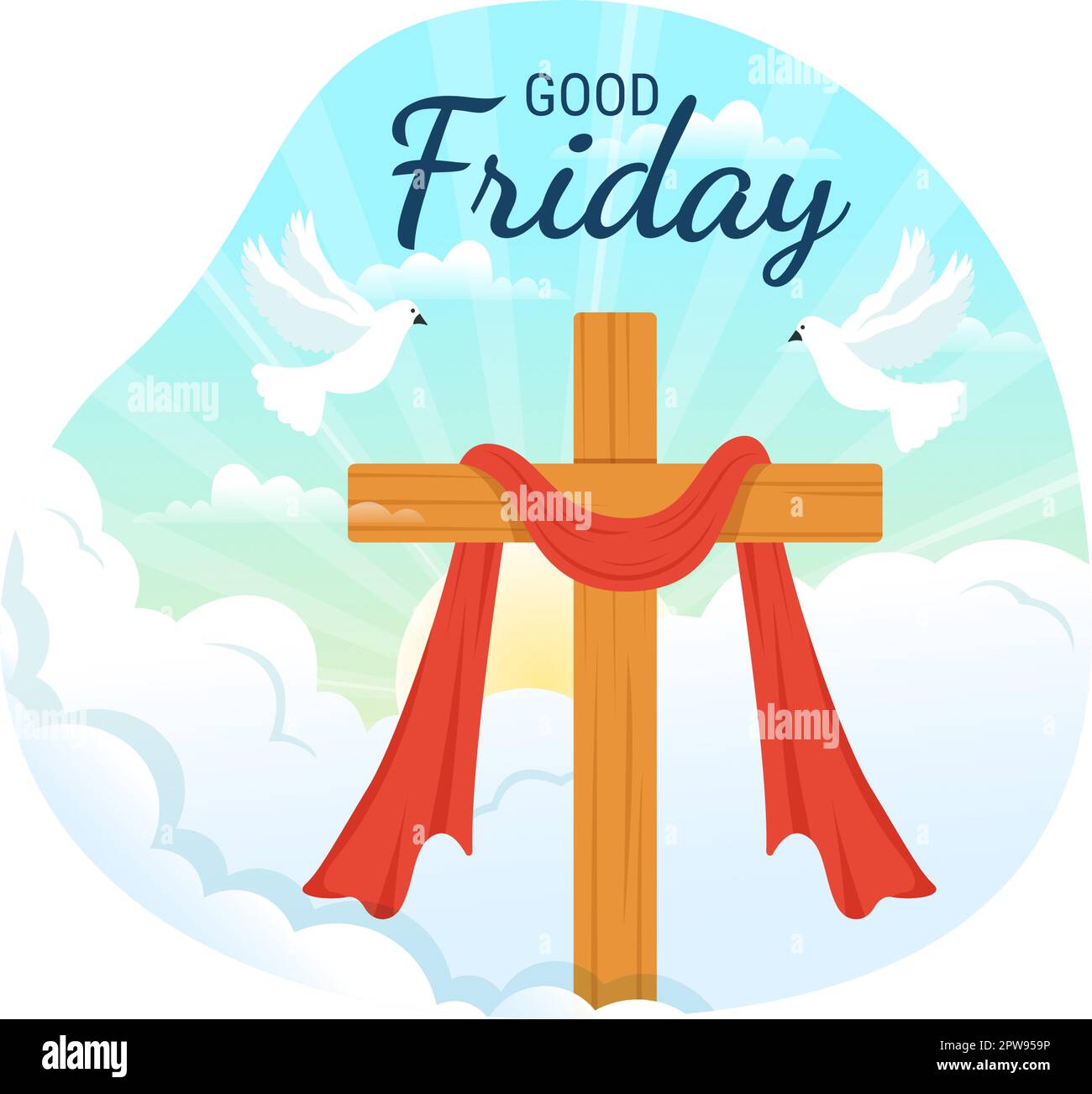 Happy Good Friday Illustration with Christian Holiday of Jesus Christ Crucifixion in Flat Cartoon Hand Drawn for Web Banner or Landing Page Templates Stock Vector