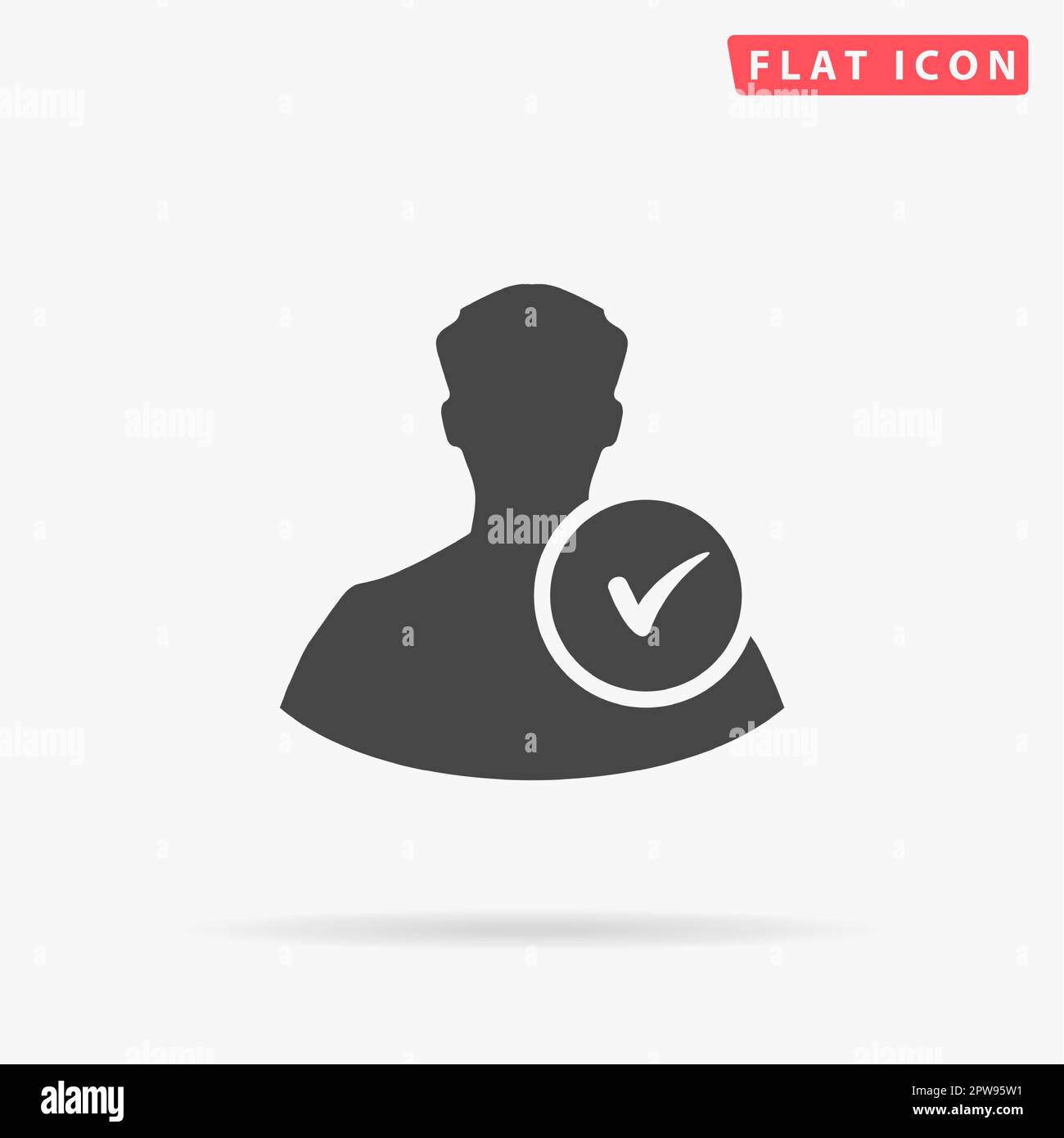 User profile web with check mark glyph. Simple flat black symbol with ...