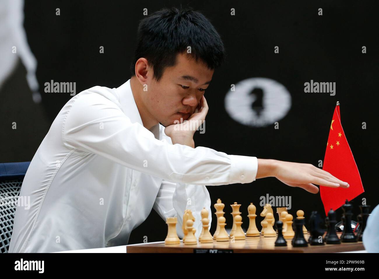 Astana, Kazakhstan. 30th Apr, 2023. China's Ding Liren (L) and Russia's Ian  Nepomniachtchi compete during their