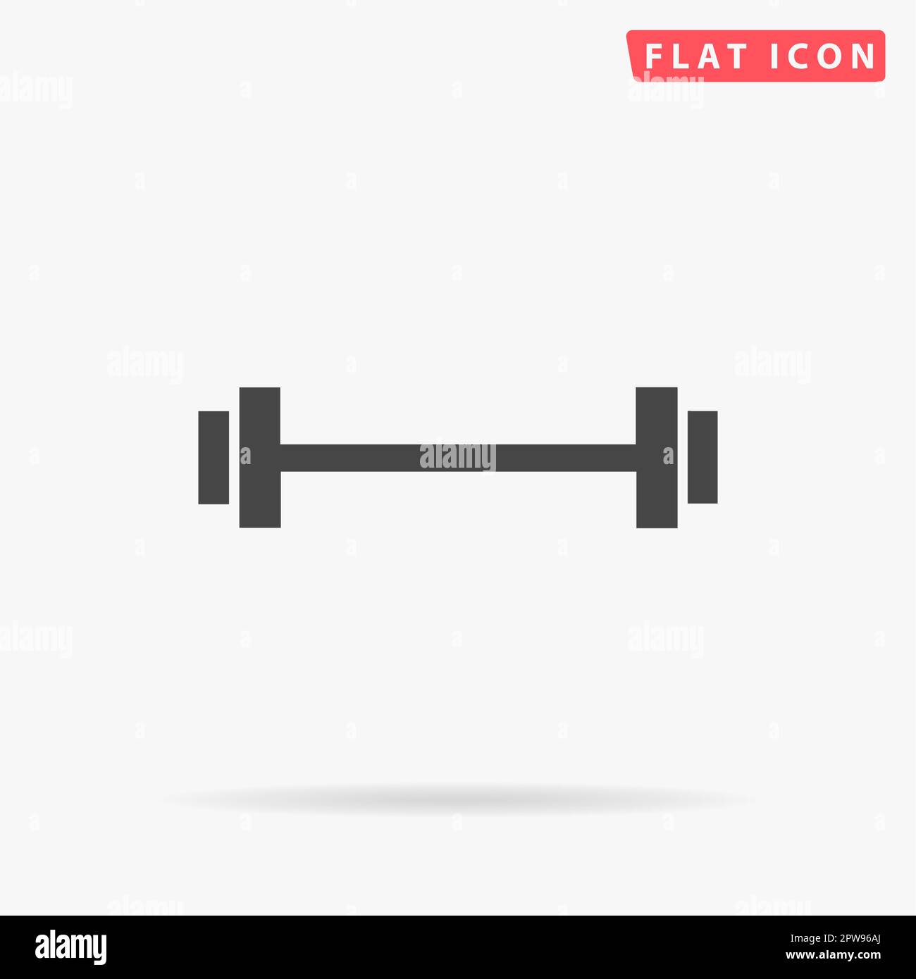 Simple Barbell. Simple flat black symbol with shadow on white