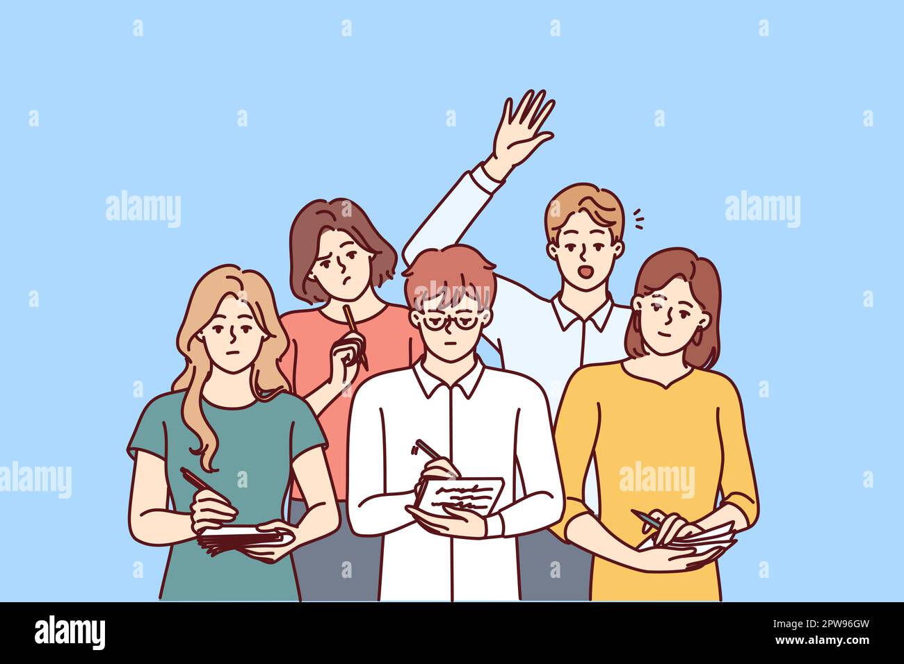 Group of business people in casual clothes are listening attentively to motivational training Stock Vector