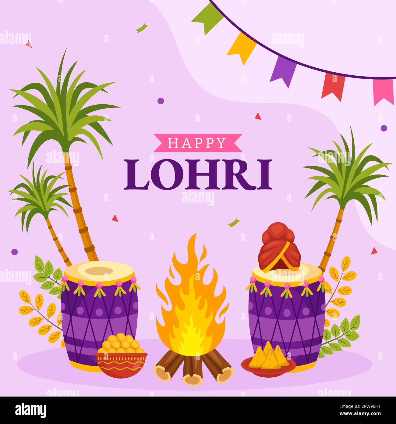 Happy Lohri Festival Social Media Background Illustration Cartoon Hand