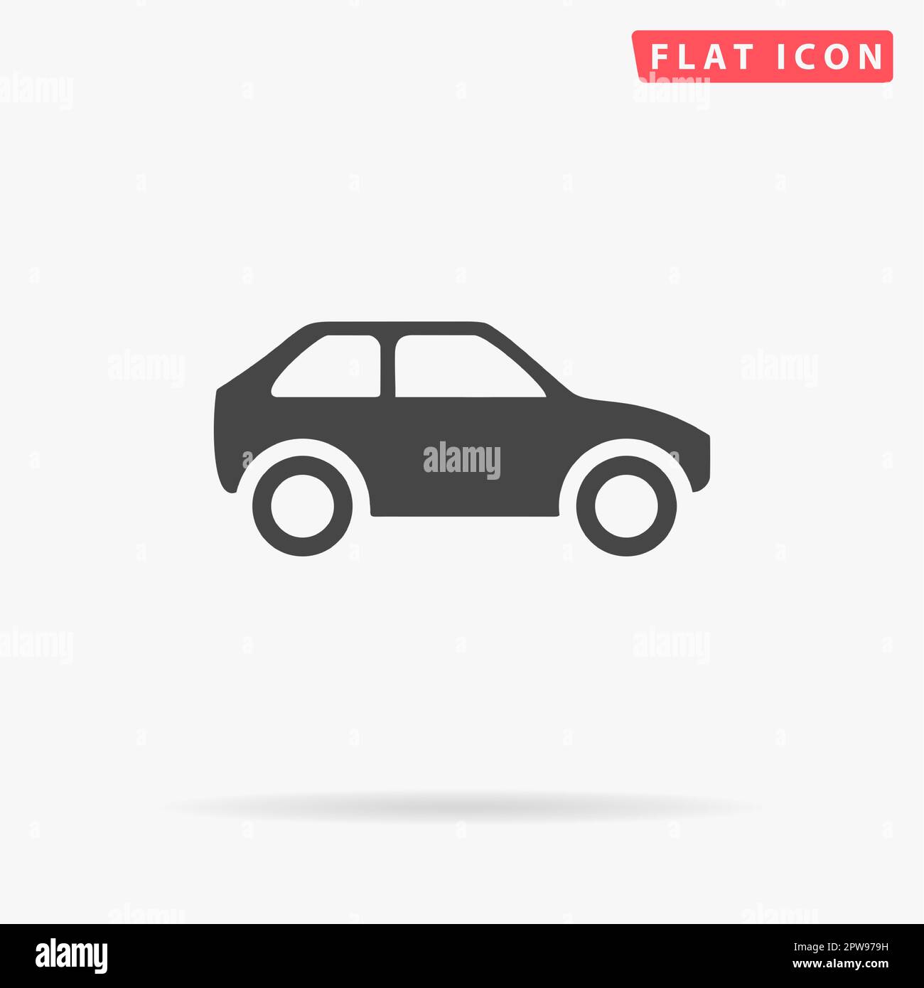 Hatchback Car. Simple flat black symbol with shadow on white background