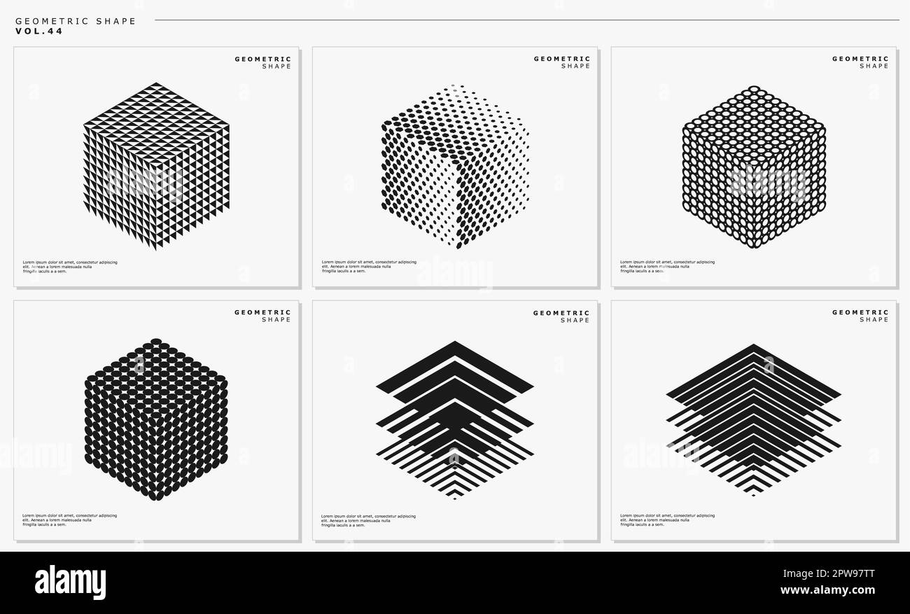 Geometric pixel abstract box logo design template set. Modern cube graphic. Stock Vector