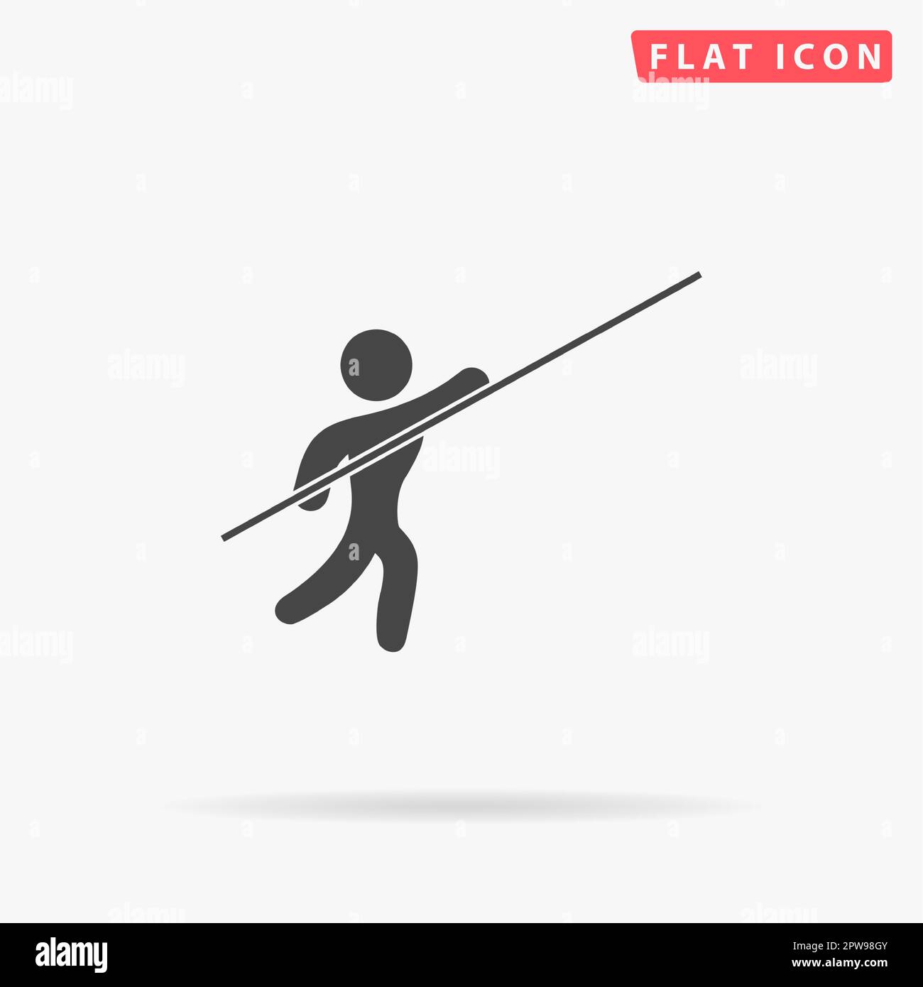 Pole vault athlete. Simple flat black symbol with shadow on white background. Vector