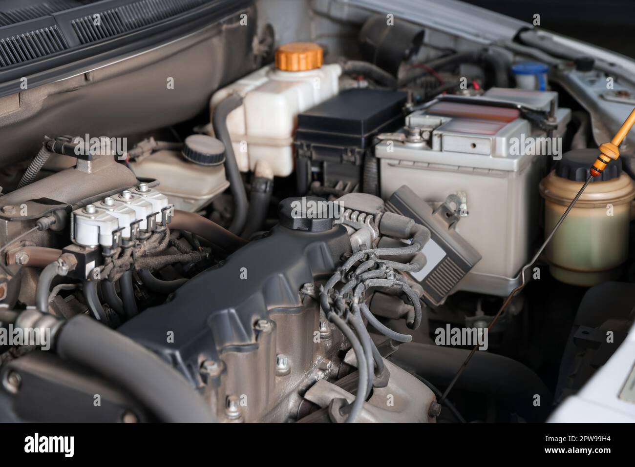 View of engine bay in modern car Stock Photo Alamy
