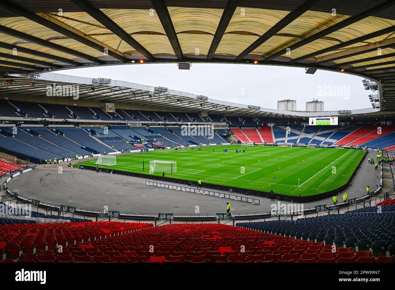 Glasgow, UK. 29th Apr, 2023. Hampden Park before a big weekend of football as both semi-finals take place in the National Stadium. Picture credit should read: Neil Hanna/Sportimage Credit: Sportimage Ltd/Alamy Live News Stock Photo