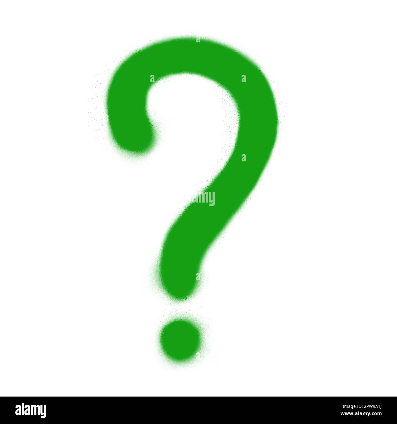 Question mark drawn by green spray paint on white background Stock