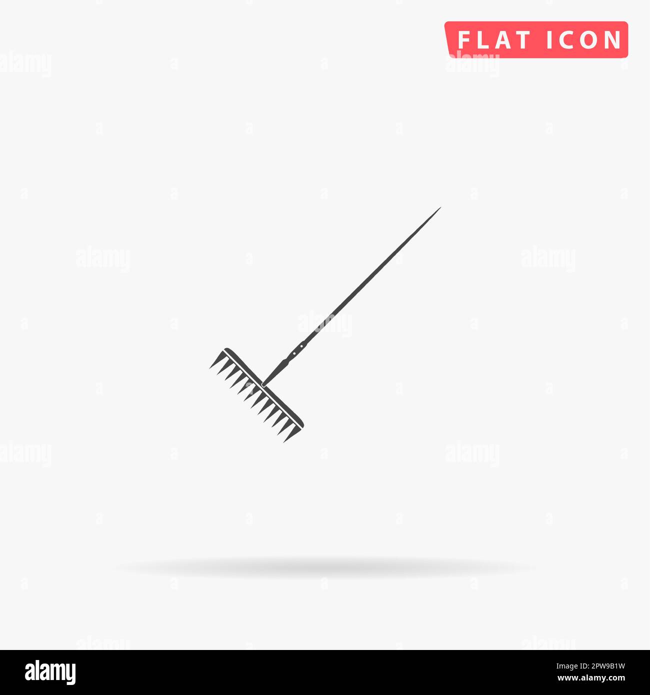 Rake. Simple flat black symbol with shadow on white background. Vector
