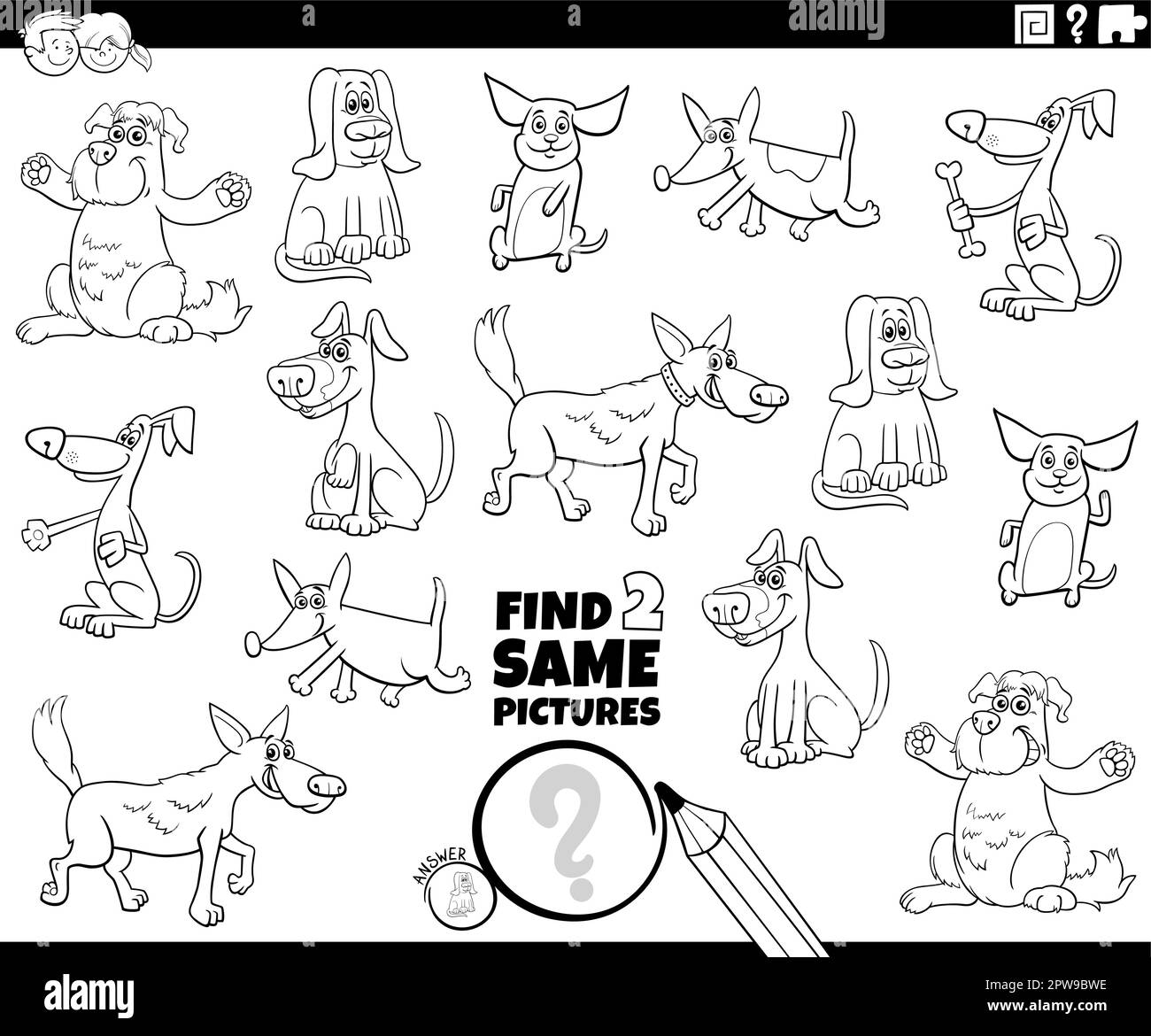 find two same cartoon dogs game coloring page Stock Vector Image & Art ...