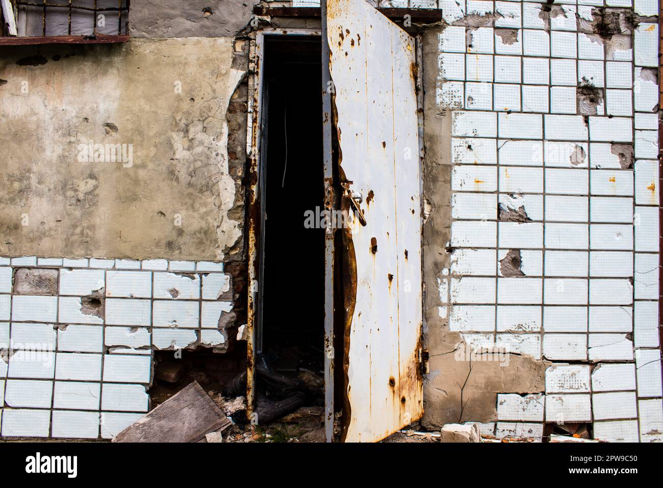Destroyed building located at Kharkiv front line, Russian army bombs ...