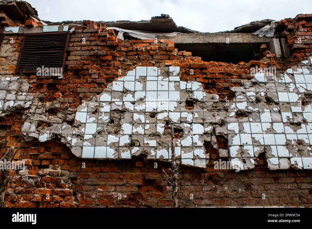 Destroyed building located at Kharkiv front line, Russian army bombs ...