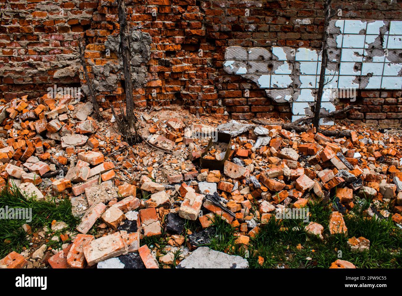 Destroyed building located at Kharkiv front line, Russian army bombs ...