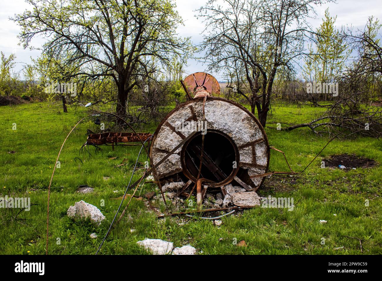 Destroyed building located at Kharkiv front line, Russian army bombs ...