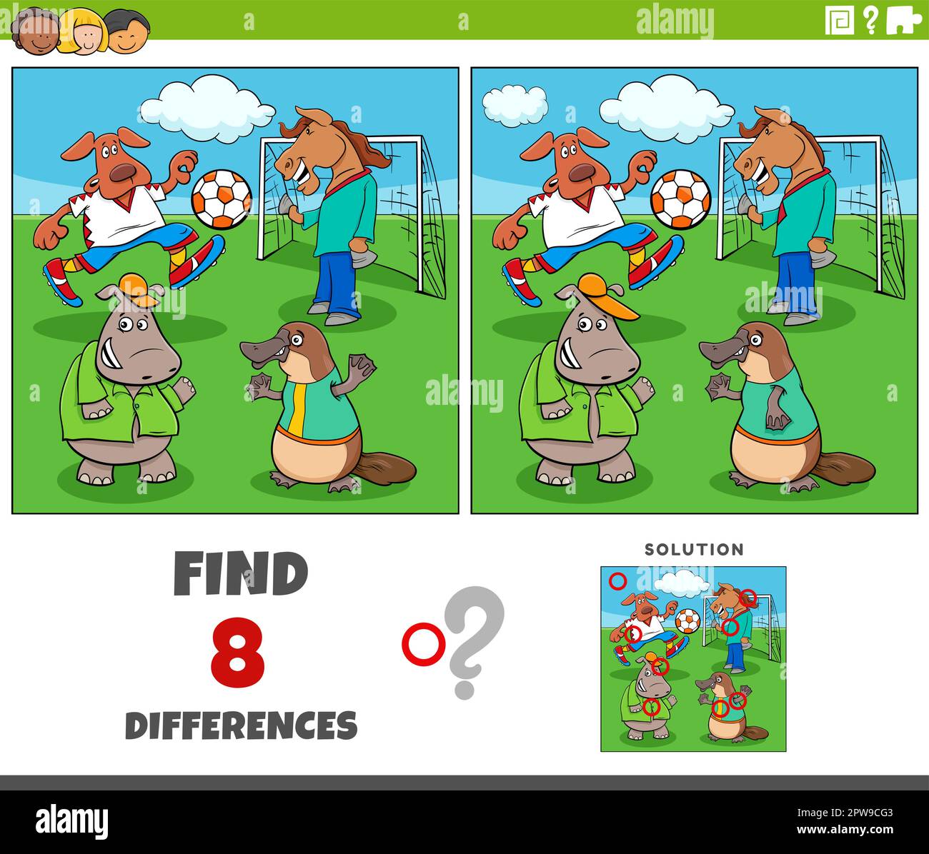 differences task with cartoon animals playing soccer Stock Vector Image ...