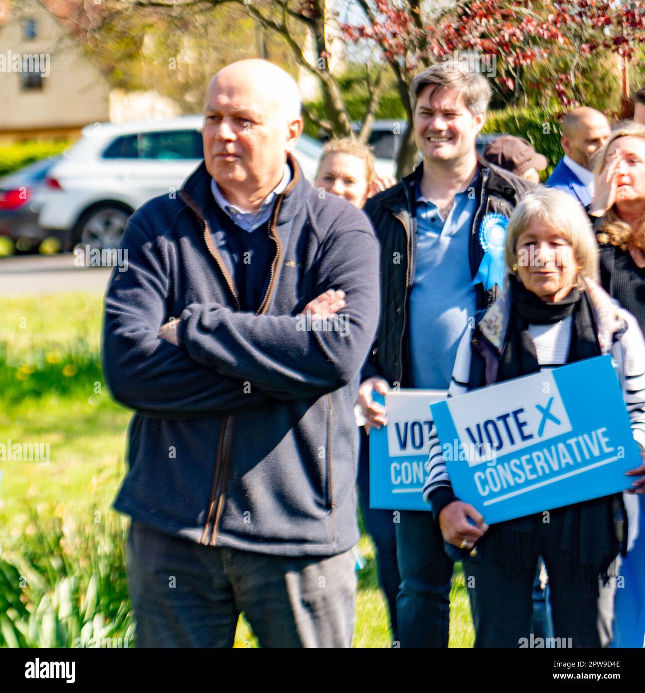 Blackmore Essex 29th Apr 2023 Sir Iain Duncan Smith MP campaiging for the conservatives in Blackmore Essex for the forthcoming local council elections. Credit: Ian Davidson/Alamy Live News Stock Photo