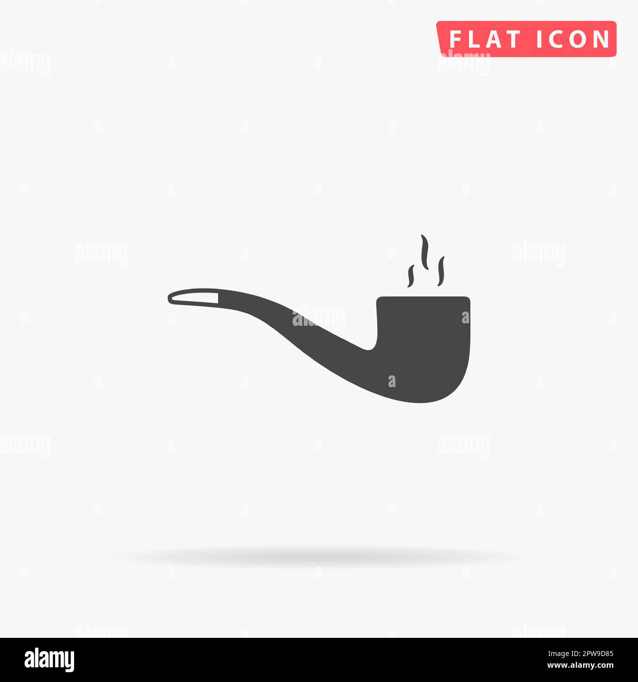 Smoky tobacco pipe. Simple flat black symbol with shadow on white background. Vector illustration pictogram Stock Vector