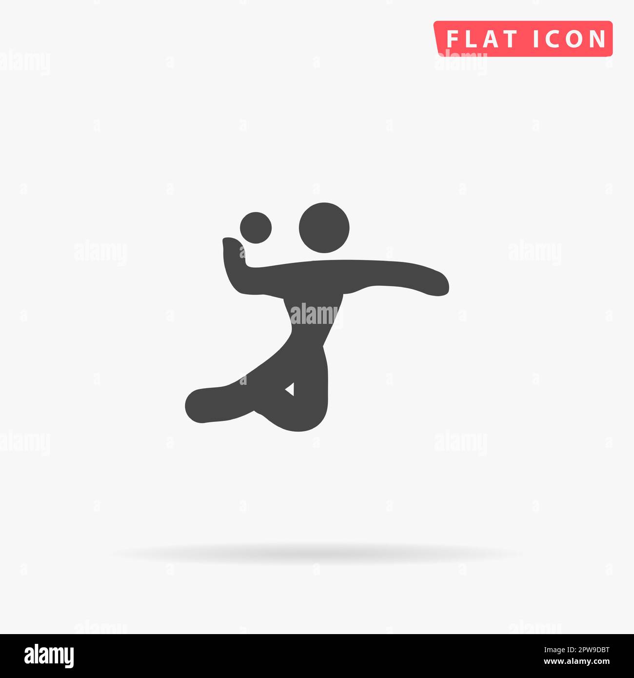 Volleyball player serving the ball. Simple flat black symbol with shadow on white background. Vector illustration pictogram Stock Vector