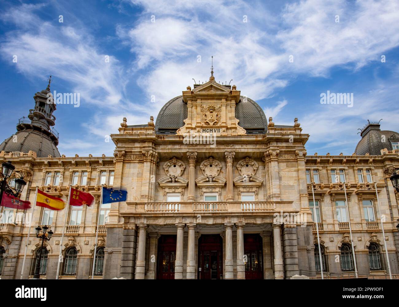 Facade of the town hall of Cartagena, Spain, in modernist style and ...