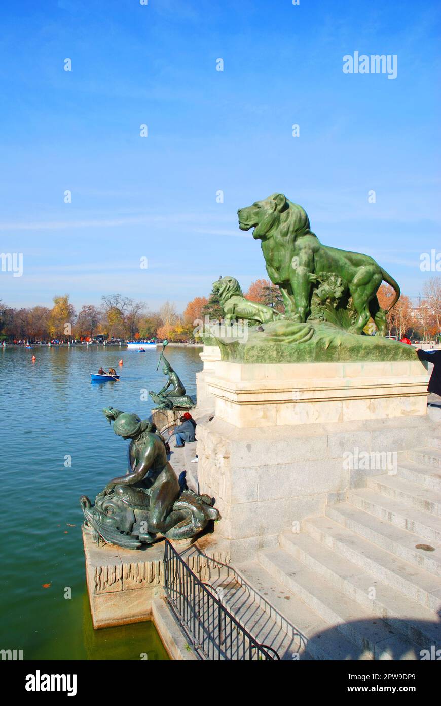 Sculptures in the pond. El Retiro park, Madrid, Spain. Stock Photo