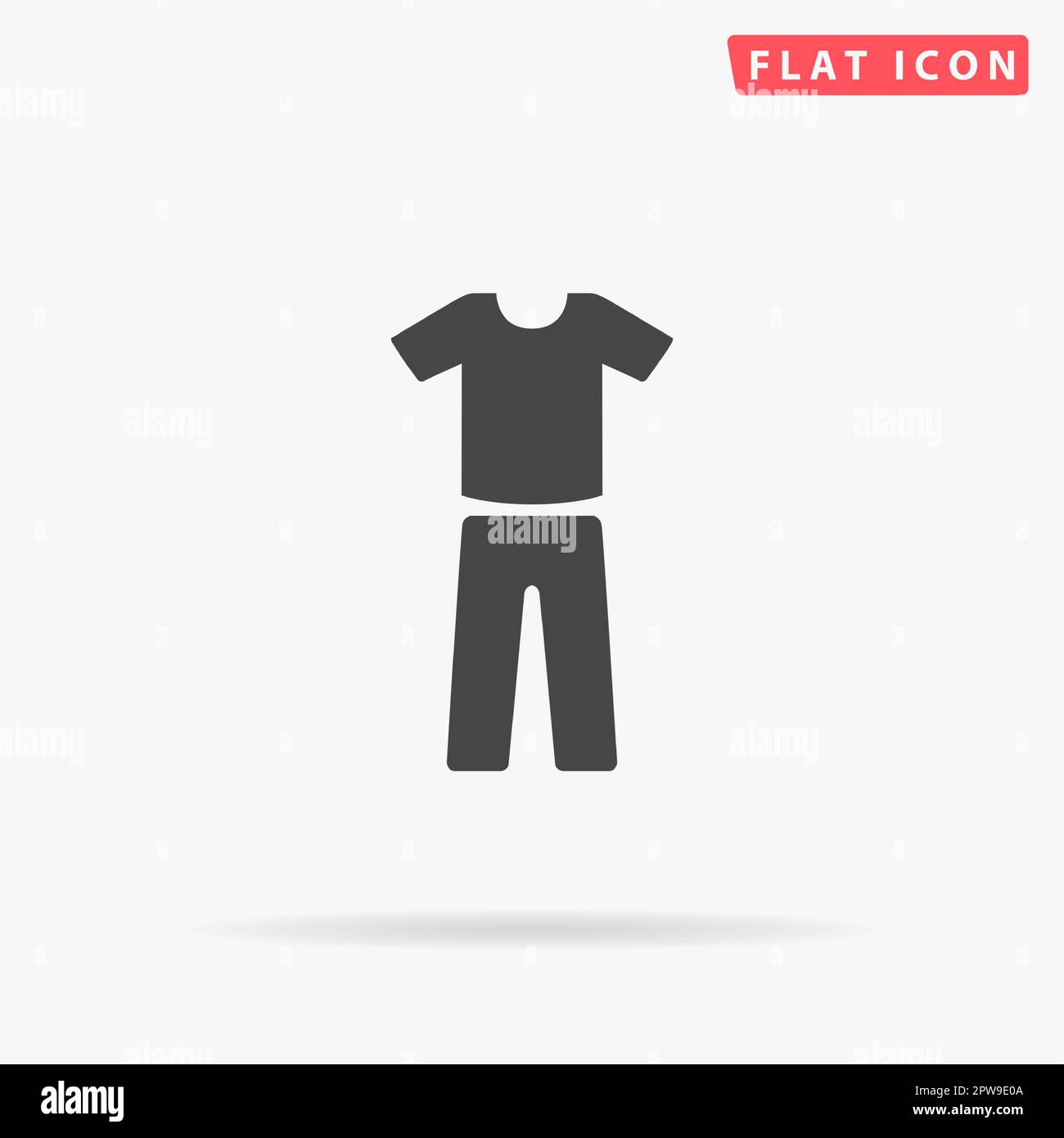 Uniform - pants and t-shirt. Simple flat black symbol with shadow on white background. Vector illustration pictogram Stock Vector