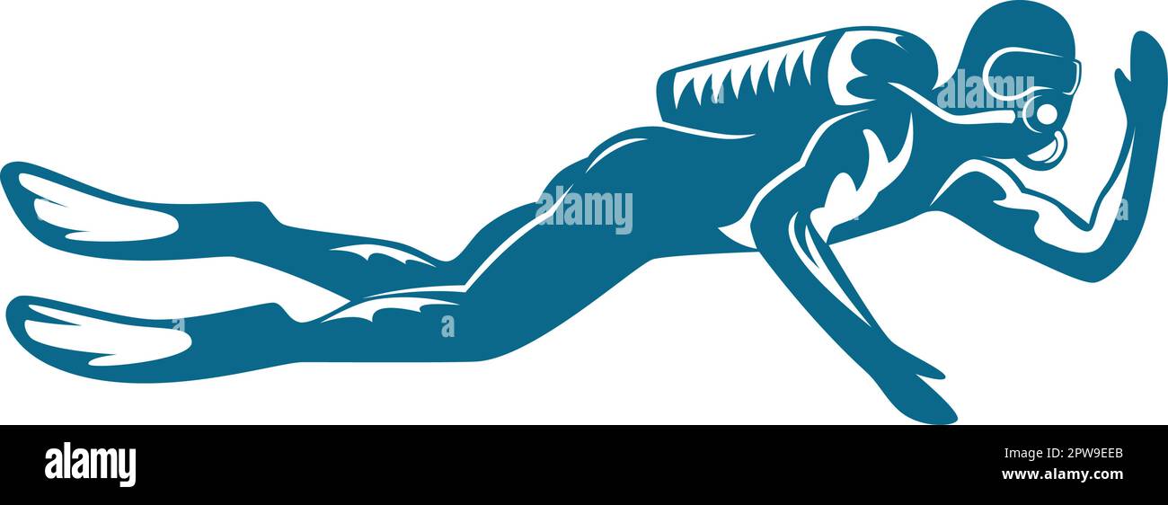 Scuba Diver with Greeting Gesture Silhouette Stock Vector